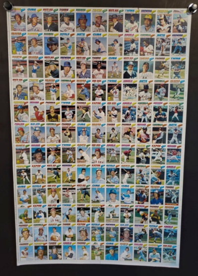 1977 Topps Baseball Trading Cards Uncut Sheet Featuring 132 Cards
