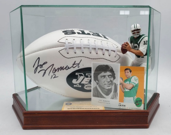 Joe Namath Signed New York Jets White Panel Football Steiner Authenticated with 1969 Topps Football