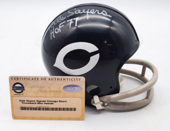 Gale Sayers Signed Chicago Bears Throwback Mini Helmet authenticated by Steiner