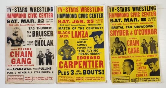 3 Vintage Pro Wresting Advertising Posters Featuring TV-STARS Wrestlers