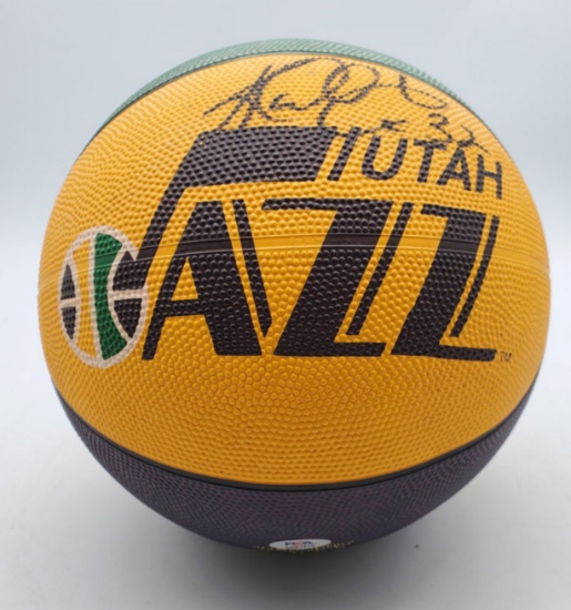PSA Authentic Karl Malone Autograph Signature on Utah Jazz NBA Basketball