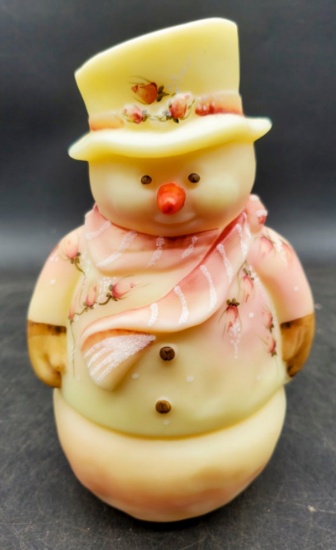 Fenton Burmese Snowman Fairy Light Uranium Glass