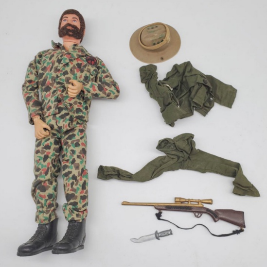 Vintage G. I. Joe Action Figure with Fuzzy Hair and Beard