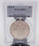 Graded 1879 s Silver Morgan $1 One Dollar Coin MS65