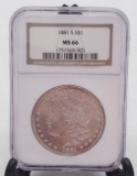 Graded 1881 s Silver Morgan $1 One Dollar Coin MS66