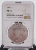 Graded 1885 Silver Morgan $1 One Dollar Coin MS66