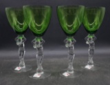 (4) Cambridge Nude Stem Green Glass Water Goblets