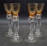 (4) Cambridge Nude Stem Amber Glass Cordials