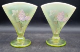 (2) Fenton Hydrangeas Yellow Topaz Opalescent Uranium Vase