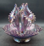 Fenton 3 Horn Iridescent Lilac Diamond Lattice Epergne