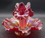 Fenton 3 Horn Iridescent Plum Hobnail Epergne