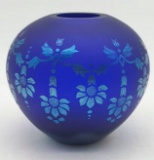Fenton Satin Favrene Sand Carved Sunflower Vase