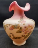 Fenton Burmese Queens Bird Uranium Glass Vase