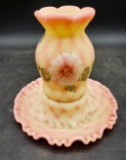 Fenton Burmese Glass Diamond Optic Fairy Lamp