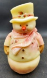 Fenton Burmese Snowman Fairy Light Uranium Glass