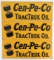 3) Vintage SST Cen-Pe-Co Motor Oils TracTruck Oil Signs w/ Barrel Graphics