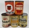 Lot Of 5 Vintage One Quart Metal Oil Cans / Cruiser / Gargoyle / Golden Shell