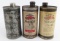 (3) Early Gargoyle Mobiloil One Quart Oil Cans