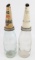 2) Early Vacuum Mobiloil Imperial Quart Glass Oil Bottles w/ Spouts
