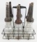 (6) Glass Quart Oil Bottles w/ Gargoyle Mobiloil ÒAÓ Embossed Spouts & Carrier