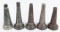 (5) Early Gargoyle Mobiloil Glass Quart Oil Bottle Embossed Tin Spouts