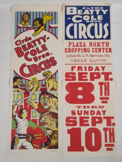 2) Vintage 3-1/2ft Beatty Cole Bros Circus Posters / Lion Graphic