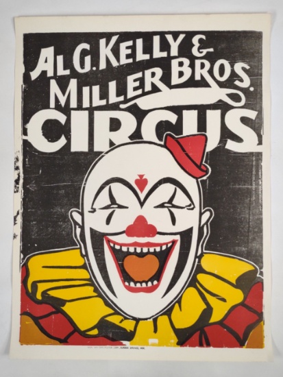 Vintage Al G. Kelly & Miller Bros Circus Poster / Clown Graphic