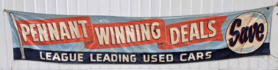 Giant 19ft Vintage Used Cars Dealership Baseball Pennant Winning Deals Canvas Banner