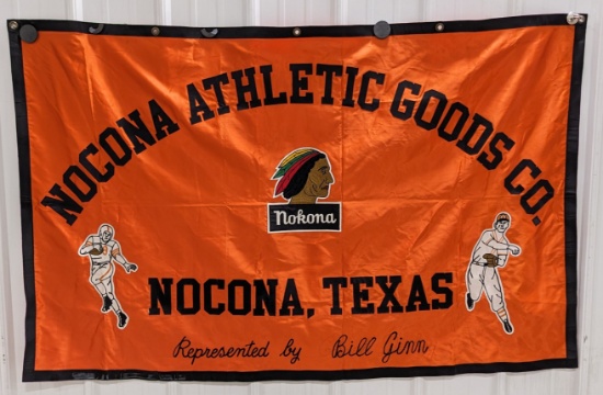 Vintage Nocona Athletic Goods Co. "Nokona" Cloth Advertising Banner w/ Chain Stitched Patches