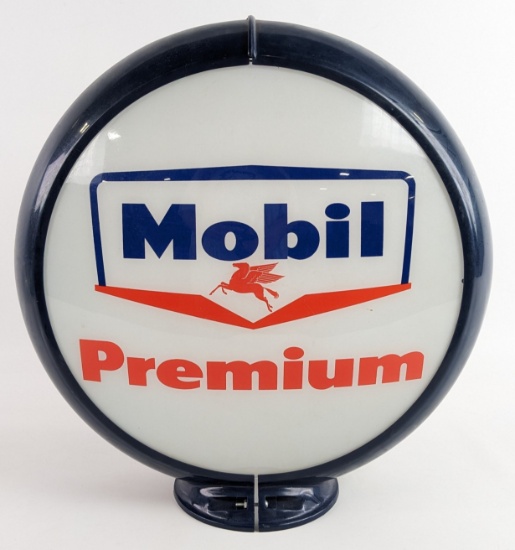 Mobil Premium Gas Pump Globe w/ Glass Lens & Capcolite Body