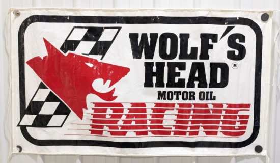 5ft Vintage Wolf's Head Racing Motor Oil Advertising Banner