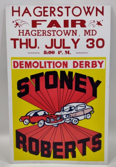 Vintage Stoney Roberts Demolition Derby Hagerstown Fair Cardboard Sign