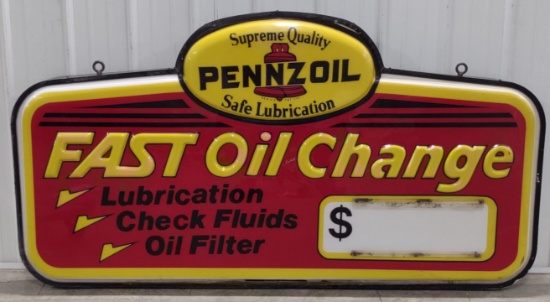 6ft Vintage Pennzoil Fast Oil Change Lighted  Embossed Lexan Sign
