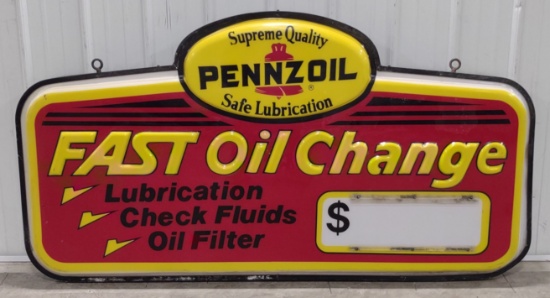 6ft Vintage Pennzoil Fast Oil Change Lighted ÊEmbossed Lexan Sign