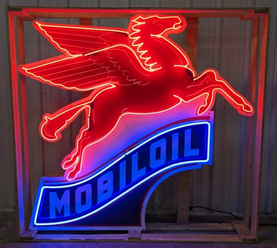 Large New Custom "Mobil Oil" Pegasus Facing Right Two-Color Neon Sign