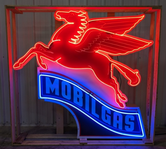 Large New Custom "Mobil Gas" Pegasus Facing Left Two-Color Neon Sign