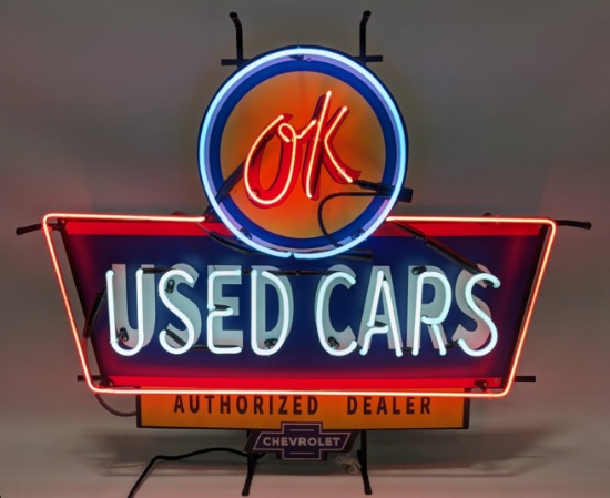 Custom Chevrolet "OK" Used Cars Three-Color Neon Sign