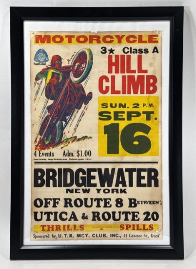 Original Vintage AMA Motorcycle Hill Climb Poster