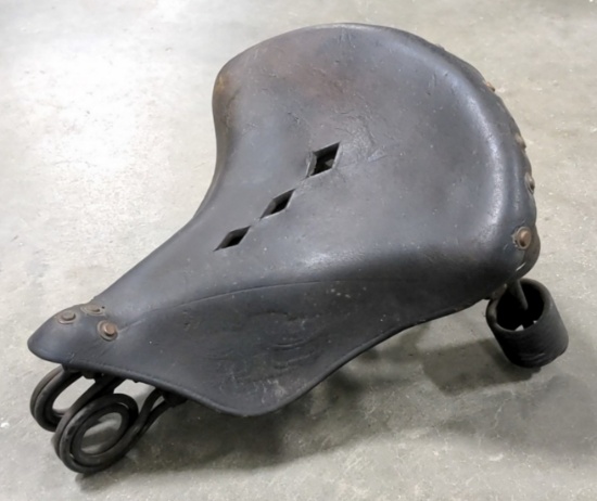 Antique Troxel Mfg. Co. Leather Motorcycle / Bicycle Seat w/ Springs & Mount