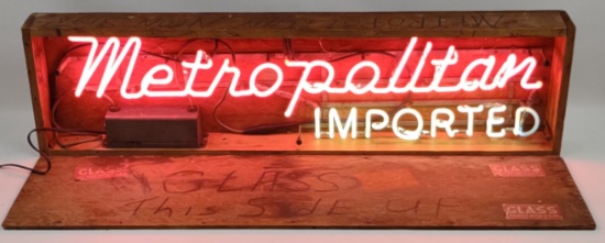 Vintage Nash Metropolitan Dealership Neon Sign In Original Wood Crate
