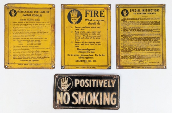 Set Of 4 Early SST Standard Oil Safety First Signs