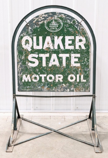 Vintage DST Quaker State Motor Oil Tombstone Curb Sign
