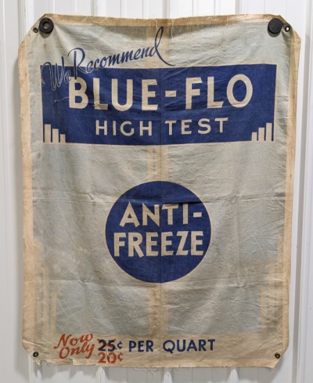 Vintage Blue-Flo Anti-Freeze Canvas Advertising Banner