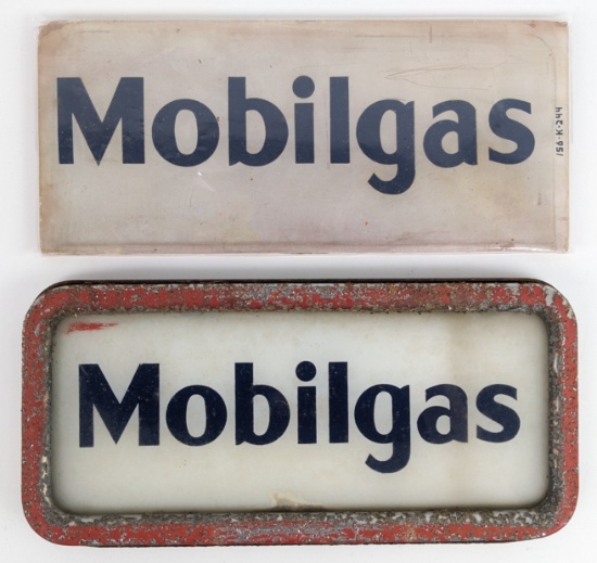 (2) Vintage Mobilgas Gas Pump Glass Insert Signs