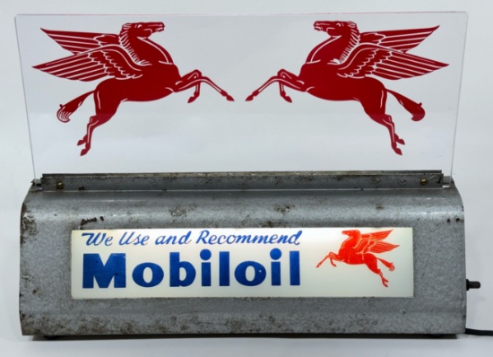 Custom Vintage Mobiloil Lighted Countertop Sign w/ Pegasus Graphics