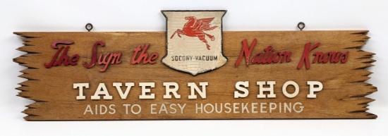 Vintage SOCONY Mobil Tavern Shop Wood Advertising Sign