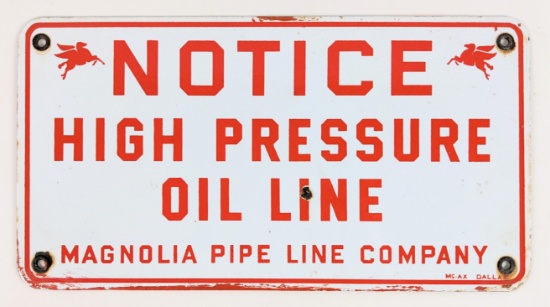 Vintage SSP Mobil Magnolia Pipe Line Co. Notice Oil Line Sign