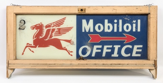 Vintage ROG Mobiloil Service Station Office Window Sign