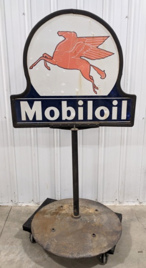 Vintage DSP Mobiloil Keyhole Lollipop Advertising Curb Sign w/ SOCONY Base