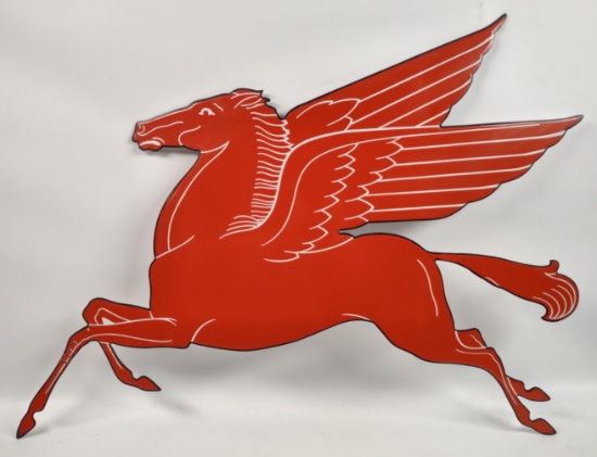 Vintage SSP Mobil Pegasus Die-Cut Flat Service Station Sign 46x34